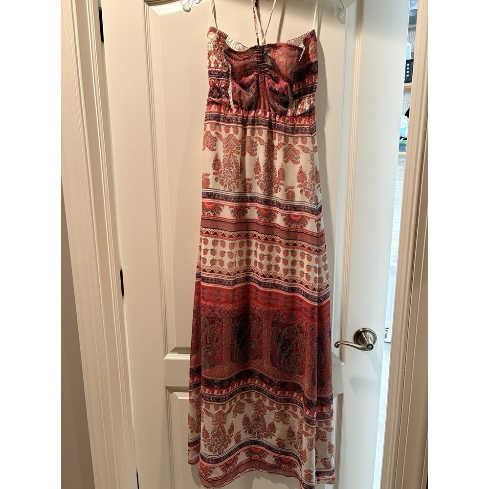 Bershka Maxi Dress Women L Indie Beach Coastal Fairy Boho Patchwork silk Dress - Picture 13 of 13